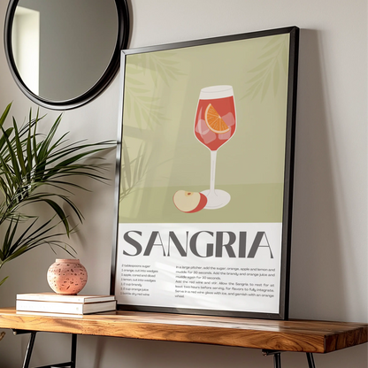 Sangria Recipe Kitchen Print, Cocktail Wall Art, Bar Cart Poster, Drink Decor