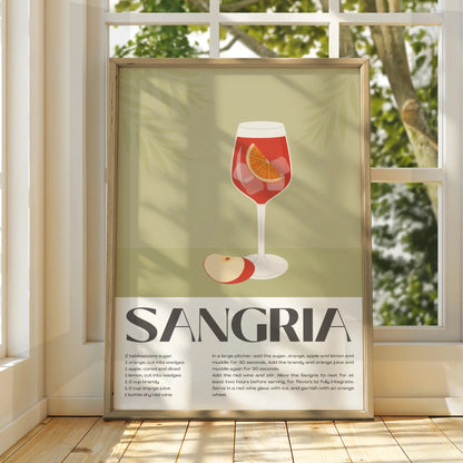 Sangria Recipe Kitchen Print, Cocktail Wall Art, Bar Cart Poster, Drink Decor