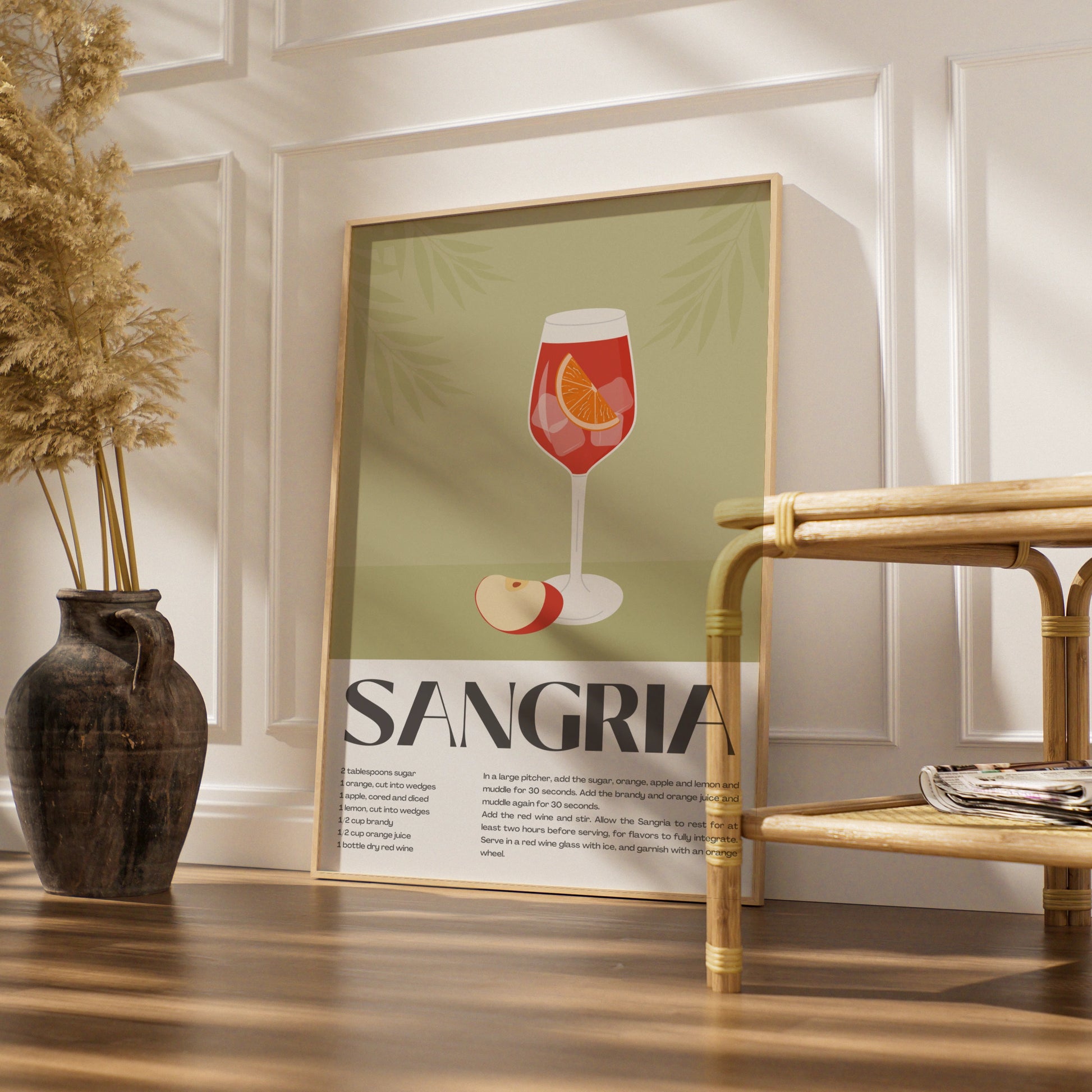 Sangria Recipe Kitchen Print, Cocktail Wall Art, Bar Cart Poster, Drink Decor