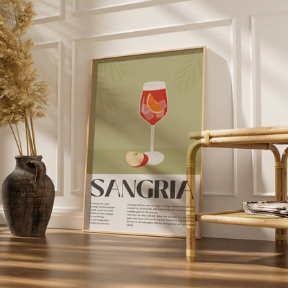 Sangria Recipe Kitchen Print, Cocktail Wall Art, Bar Cart Poster, Drink Decor