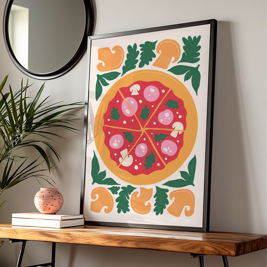 Pizza Kitchen Wall Art Print, Colourful Food Poster, Italian Dining Room Decor