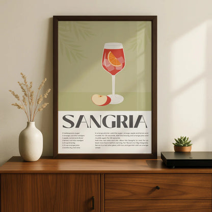 Sangria Recipe Kitchen Print, Cocktail Wall Art, Bar Cart Poster, Drink Decor