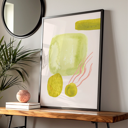 Kitchen Abstract Wall Art, Olive Green Pink Watercolour Print, Modern Kitchen Poster