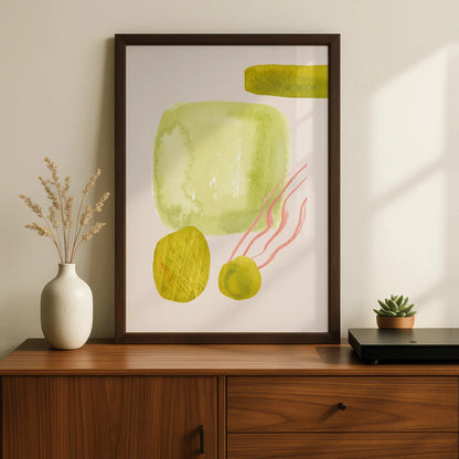 Kitchen Abstract Wall Art, Olive Green Pink Watercolour Print, Modern Kitchen Poster
