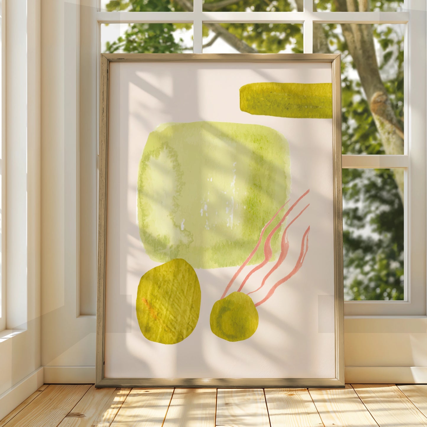 Kitchen Abstract Wall Art, Olive Green Pink Watercolour Print, Modern Kitchen Poster