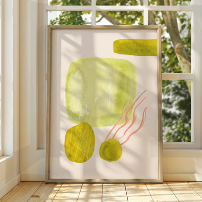 Kitchen Abstract Wall Art, Olive Green Pink Watercolour Print, Modern Kitchen Poster