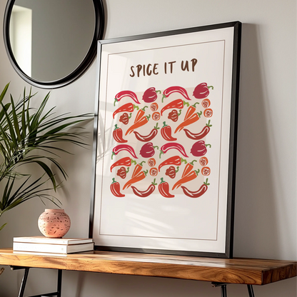 Spice It Up Chilli Pepper Kitchen Print, Red Pepper Wall Art, Food Poster