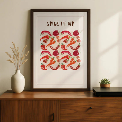 Spice It Up Chilli Pepper Kitchen Print, Red Pepper Wall Art, Food Poster