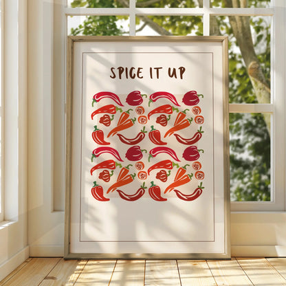 Spice It Up Chilli Pepper Kitchen Print, Red Pepper Wall Art, Food Poster