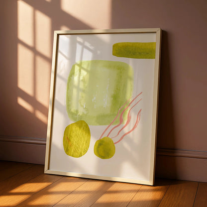 Kitchen Abstract Wall Art, Olive Green Pink Watercolour Print, Modern Kitchen Poster
