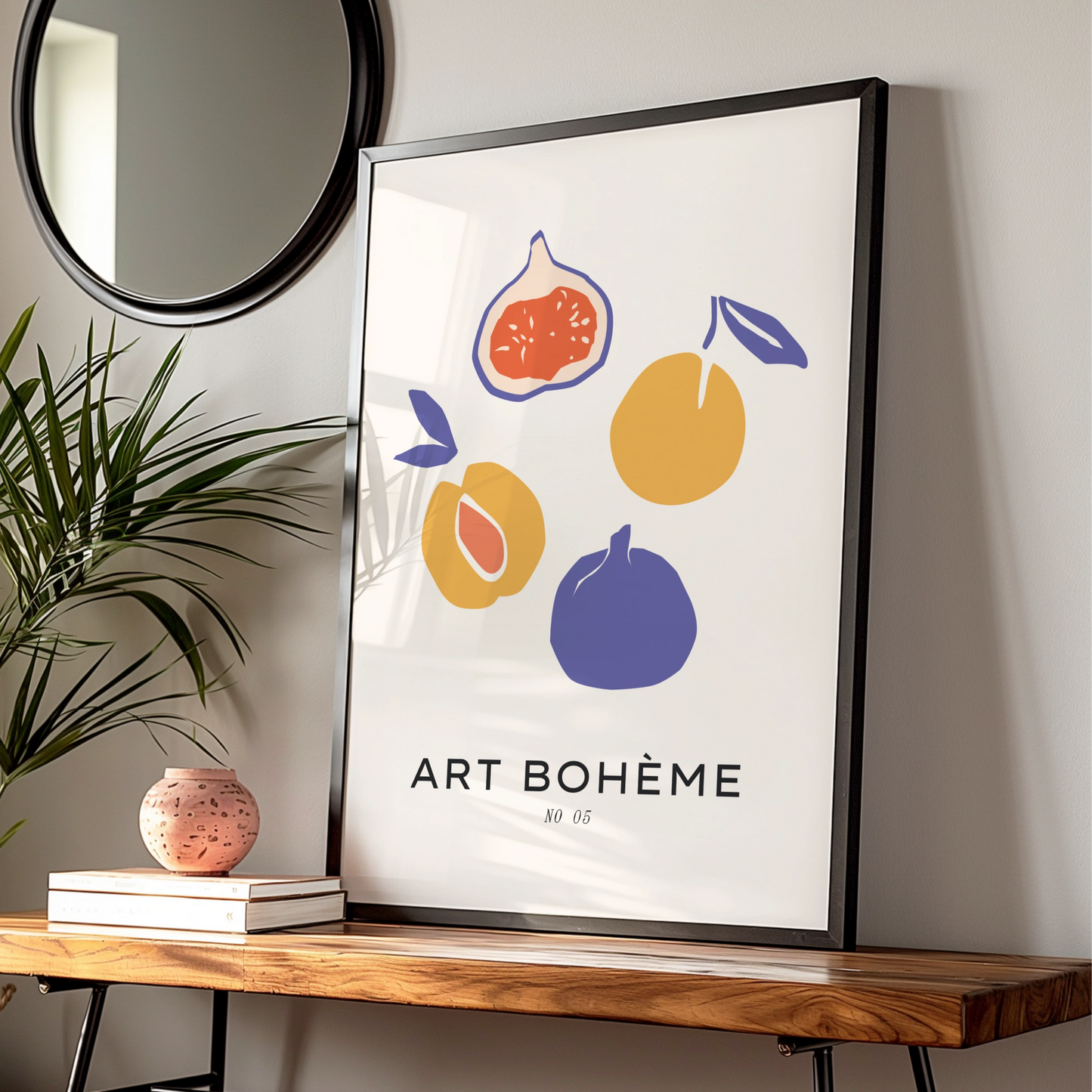Kitchen Fruit Wall Art, Art Boheme Fig Poster, Boho Kitchen Print, Colourful Retro Fruit Decor