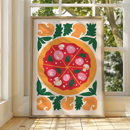 Pizza Kitchen Wall Art Print, Colourful Food Poster, Italian Dining Room Decor
