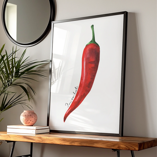 Red Chilli Pepper Kitchen Wall Art Print, Watercolour Food Poster, Funny Kitchen Decor