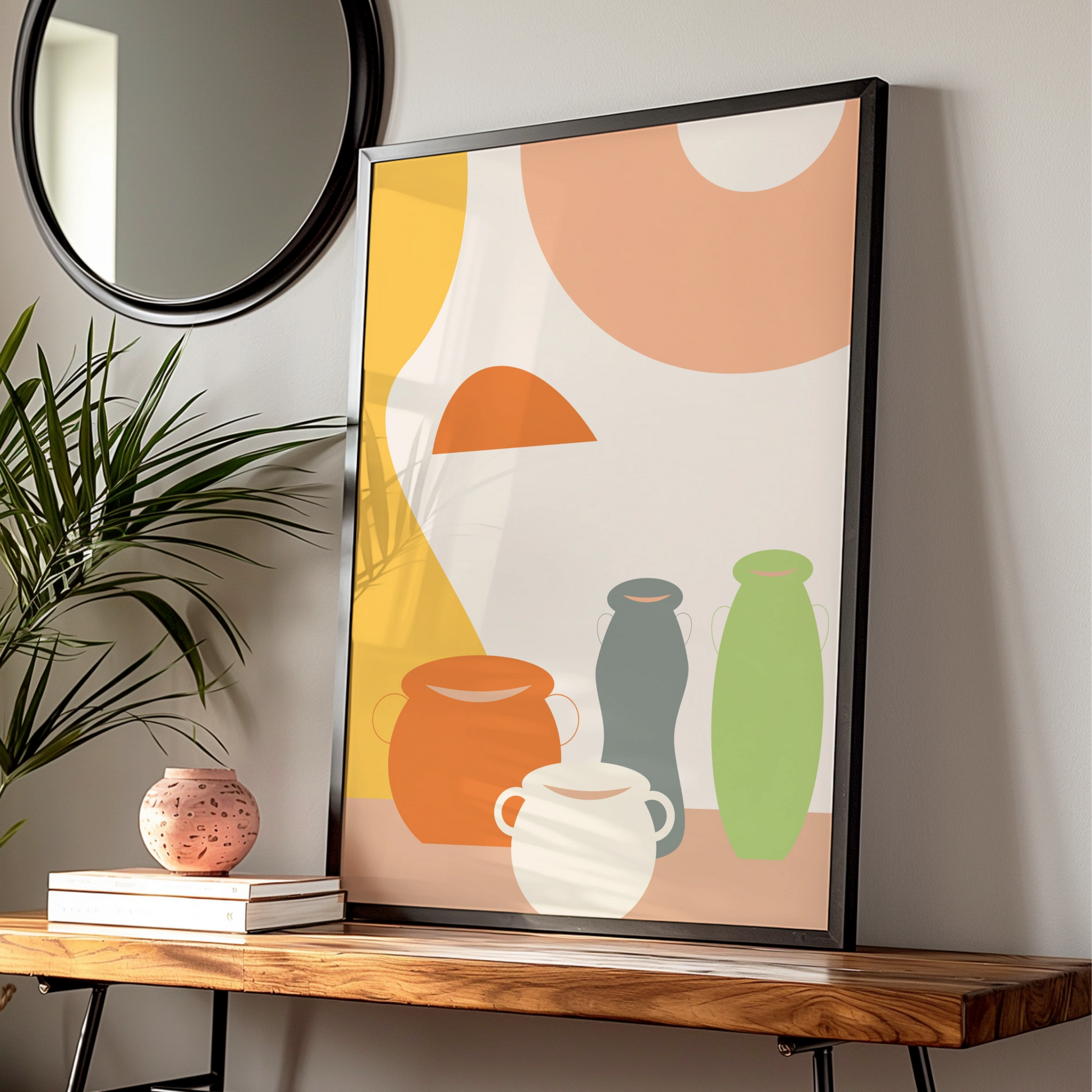 Kitchen Pottery Print, Boho Vase Wall Art, Abstract Ceramic Poster, Earthy Tones Kitchen Decor