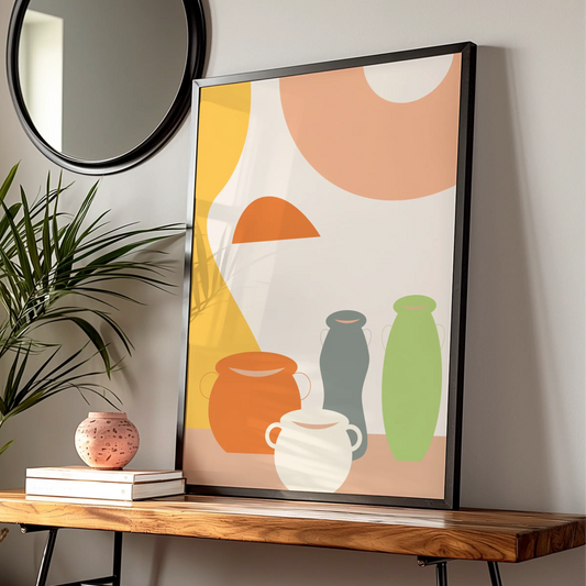 Kitchen Pottery Print, Boho Vase Wall Art, Abstract Ceramic Poster, Earthy Tones Kitchen Decor