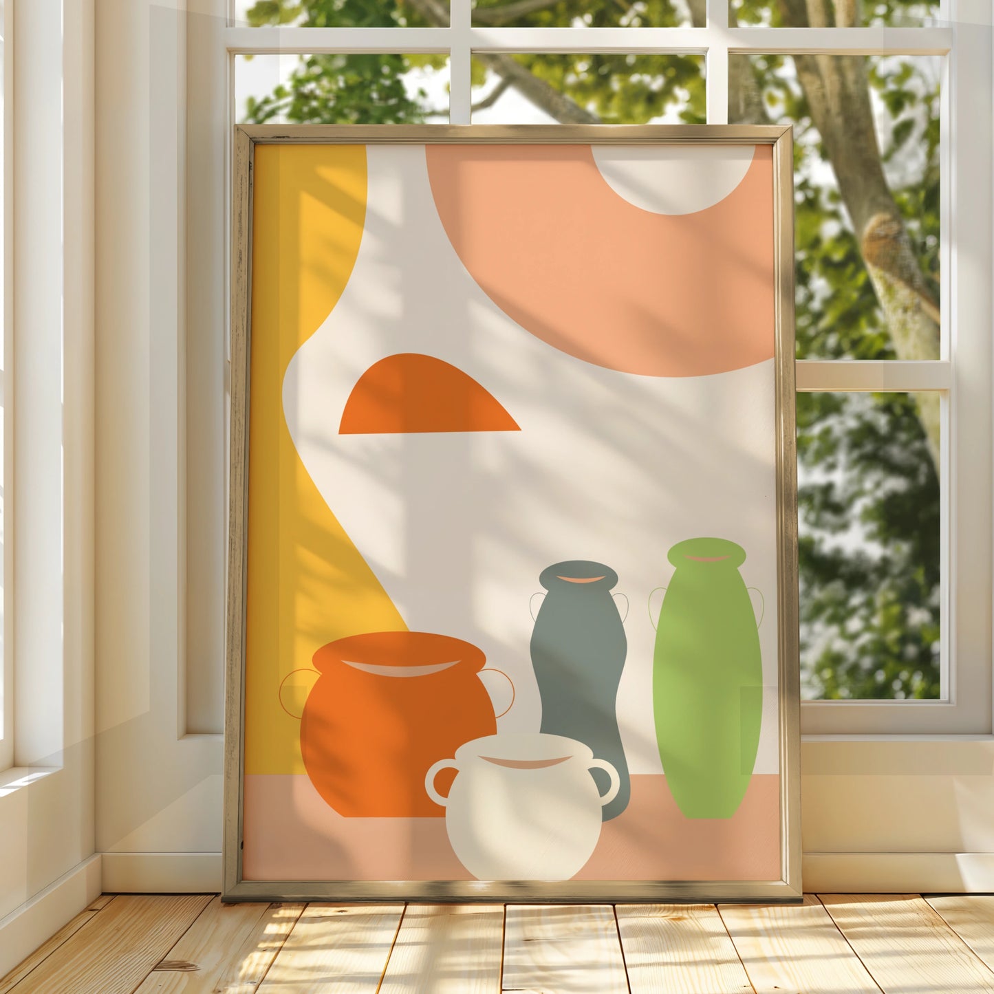 Kitchen Pottery Print, Boho Vase Wall Art, Abstract Ceramic Poster, Earthy Tones Kitchen Decor