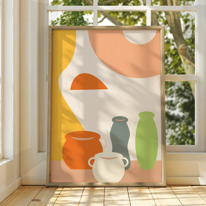 Kitchen Pottery Print, Boho Vase Wall Art, Abstract Ceramic Poster, Earthy Tones Kitchen Decor