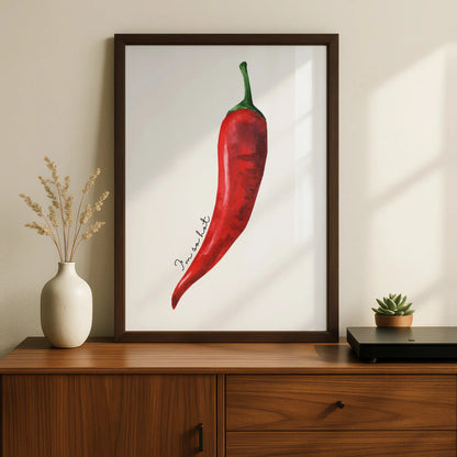 Red Chilli Pepper Kitchen Wall Art Print, Watercolour Food Poster, Funny Kitchen Decor
