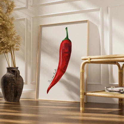 Red Chilli Pepper Kitchen Wall Art Print, Watercolour Food Poster, Funny Kitchen Decor