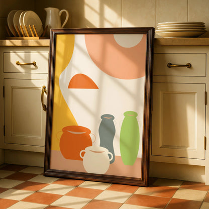 Kitchen Pottery Print, Boho Vase Wall Art, Abstract Ceramic Poster, Earthy Tones Kitchen Decor