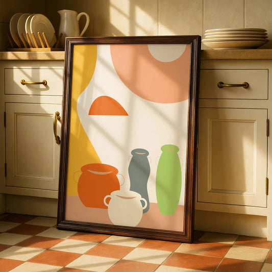 Kitchen Pottery Print, Boho Vase Wall Art, Abstract Ceramic Poster, Earthy Tones Kitchen Decor