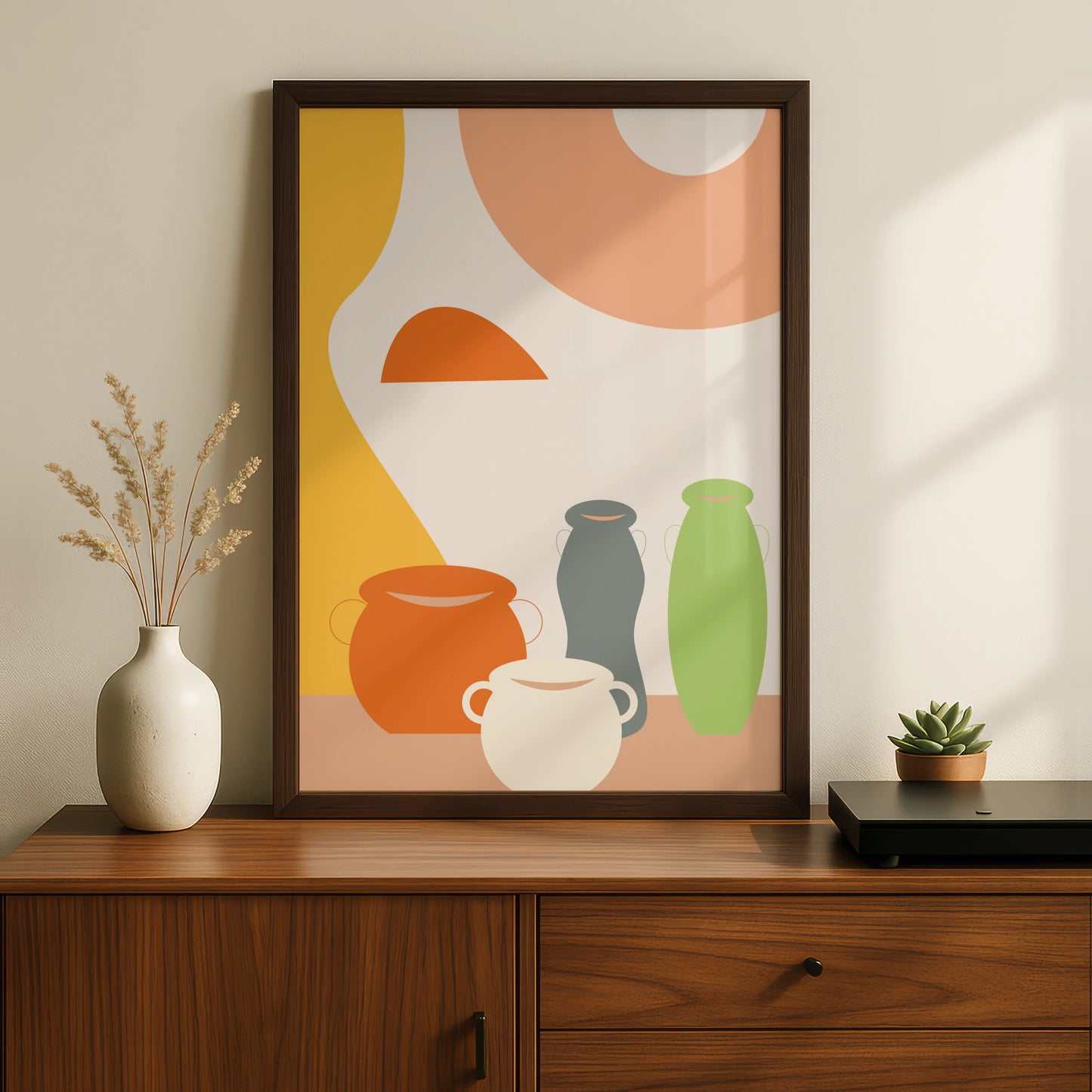 Kitchen Pottery Print, Boho Vase Wall Art, Abstract Ceramic Poster, Earthy Tones Kitchen Decor