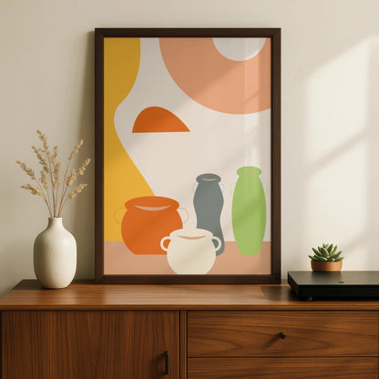 Kitchen Pottery Print, Boho Vase Wall Art, Abstract Ceramic Poster, Earthy Tones Kitchen Decor
