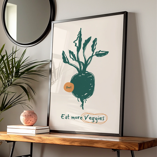 Beet Kitchen Wall Art, Eat More Veggies Poster, Vegetable Print, Minimalist Kitchen Decor