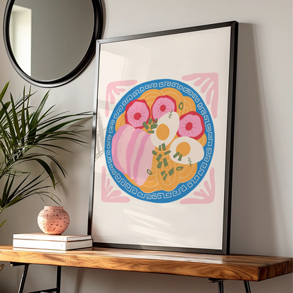 Ramen Bowl Kitchen Art Print, Japanese Noodle Poster, Colourful Food Wall Art