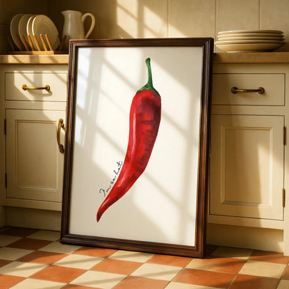 Red Chilli Pepper Kitchen Wall Art Print, Watercolour Food Poster, Funny Kitchen Decor