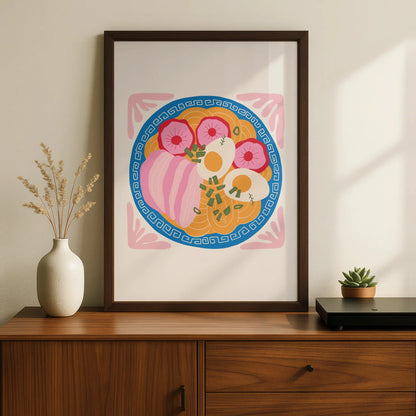 Ramen Bowl Kitchen Art Print, Japanese Noodle Poster, Colourful Food Wall Art