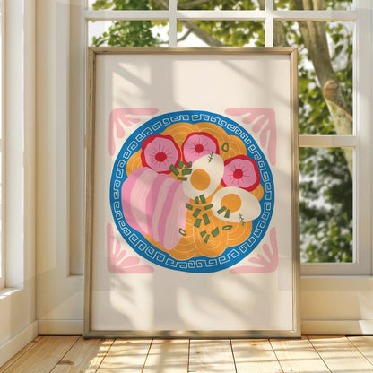 Ramen Bowl Kitchen Art Print, Japanese Noodle Poster, Colourful Food Wall Art