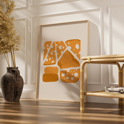 Cheese Kitchen Wall Art Print, Food Poster, Illustrated Cheese Board, Yellow Kitchen Decor