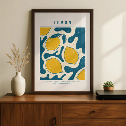Lemon Kitchen Wall Art Print, Citrus Poster, Yellow Teal Fruit Decor, Retro