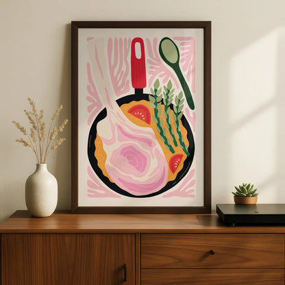 Kitchen Wall Art Print, Colourful Cooking Pan Poster, Food Art, Chef Gift Decor