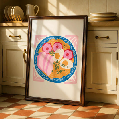 Ramen Bowl Kitchen Art Print, Japanese Noodle Poster, Colourful Food Wall Art