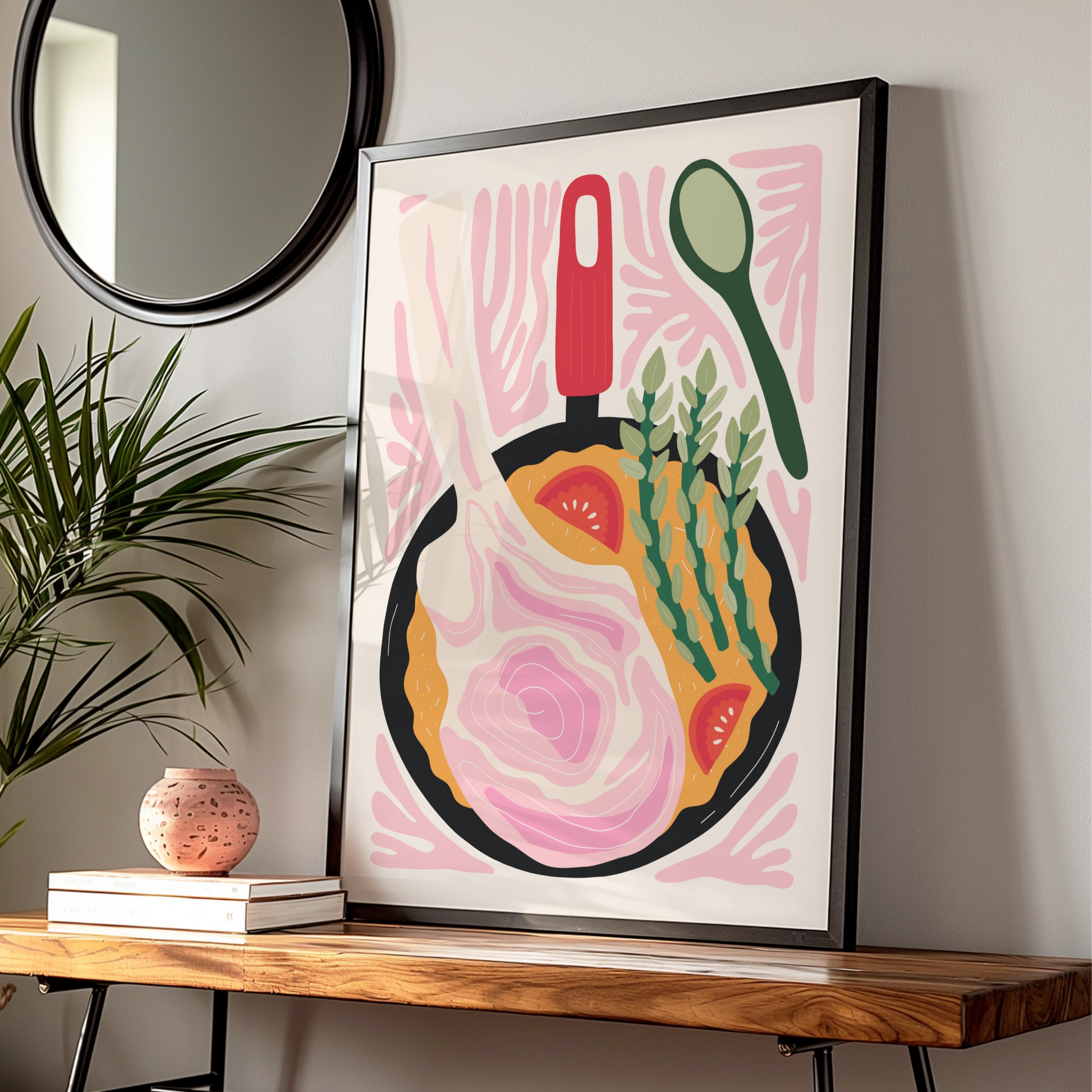 Kitchen Wall Art Print, Colourful Cooking Pan Poster, Food Art, Chef Gift Decor