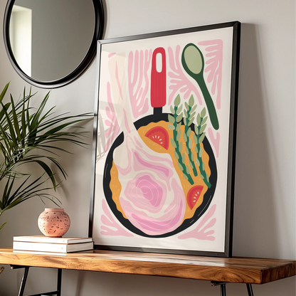 Kitchen Wall Art Print, Colourful Cooking Pan Poster, Food Art, Chef Gift Decor