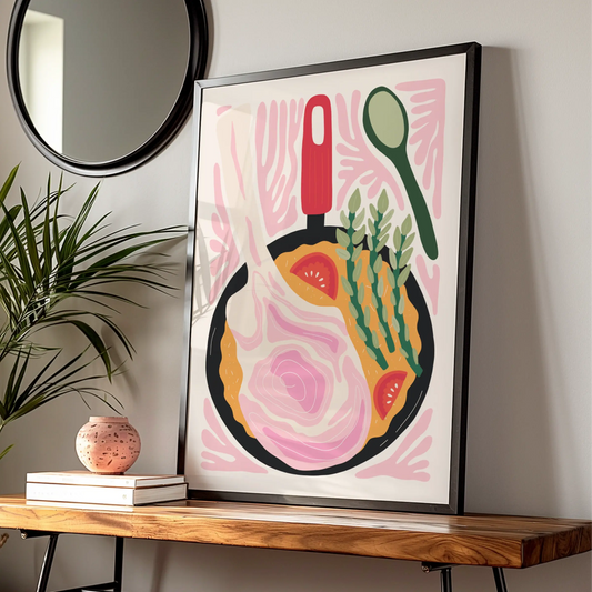 Kitchen Wall Art Print, Colourful Cooking Pan Poster, Food Art, Chef Gift Decor