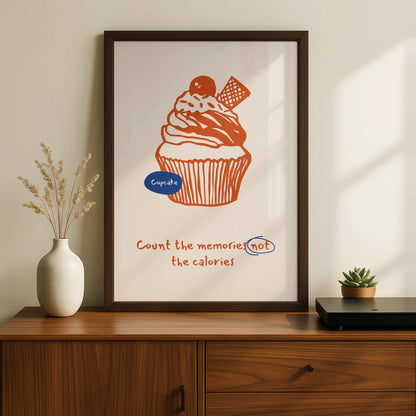 Cupcake Kitchen Wall Art, Count the Memories Not the Calories Poster, Baking Print