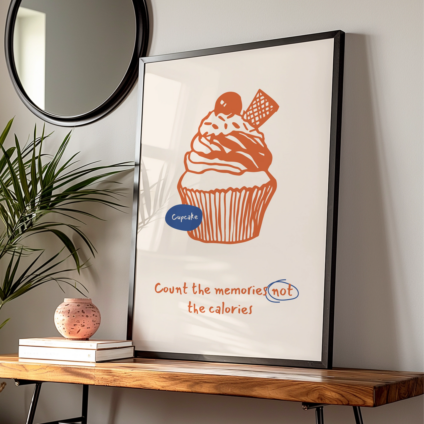 Cupcake Kitchen Wall Art, Count the Memories Not the Calories Poster, Baking Print