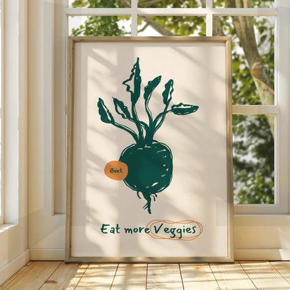 Beet Kitchen Wall Art, Eat More Veggies Poster, Vegetable Print, Minimalist Kitchen Decor