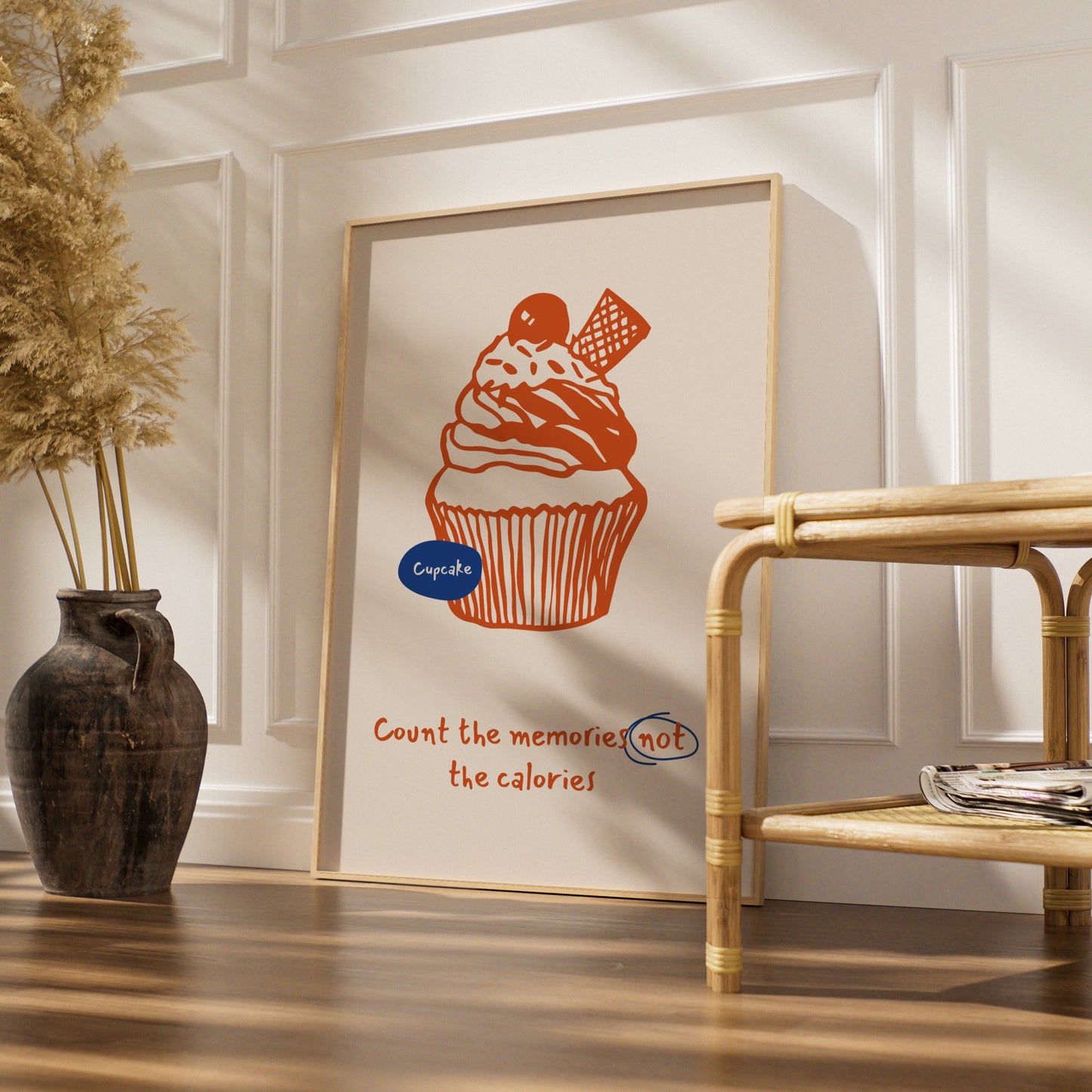 Cupcake Kitchen Wall Art, Count the Memories Not the Calories Poster, Baking Print