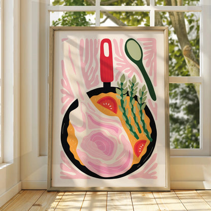 Kitchen Wall Art Print, Colourful Cooking Pan Poster, Food Art, Chef Gift Decor