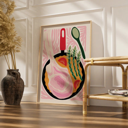 Kitchen Wall Art Print, Colourful Cooking Pan Poster, Food Art, Chef Gift Decor