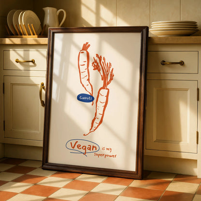 Vegan Is My Superpower Carrot Kitchen Print, Vegetable Wall Art Poster, Vegan Gift