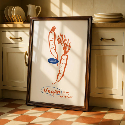 Vegan Is My Superpower Carrot Kitchen Print, Vegetable Wall Art Poster, Vegan Gift