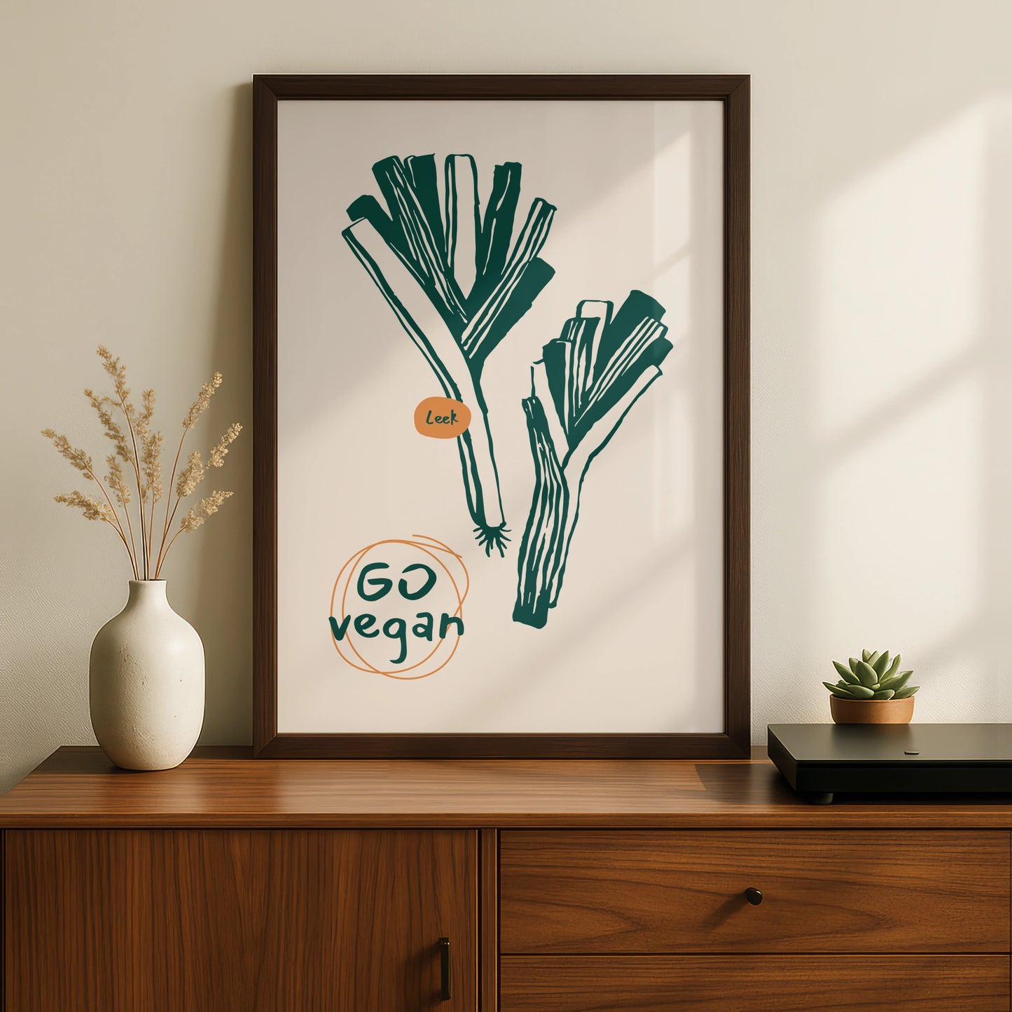 Leek Kitchen Print, Go Vegan Wall Art, Vegetable Poster, Green Minimalist Food Art