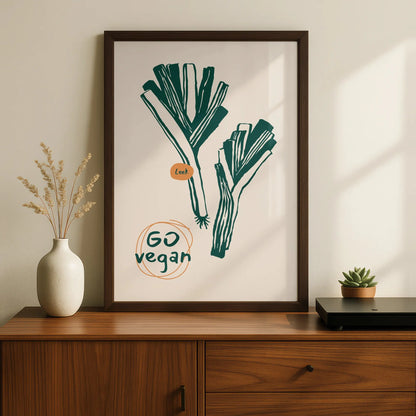Leek Kitchen Print, Go Vegan Wall Art, Vegetable Poster, Green Minimalist Food Art