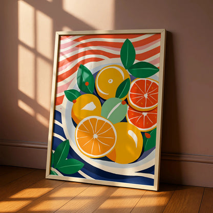 Citrus Fruit Bowl Kitchen Art Print, Orange Poster, Colourful Food Wall Decor